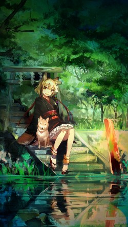 aj47-girl-and-dog-green-nature-anime-art-illust