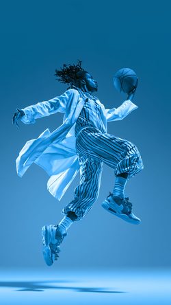 Art Drew Gems Designs Create Basketball Player Dunk Athlete Jump Blue Striped Motion